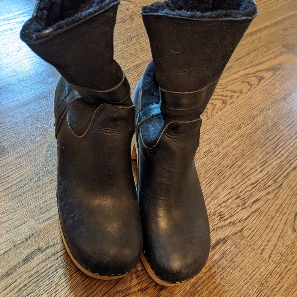 Swedish Hasbeens Hippie Low Black Leather Boots 40